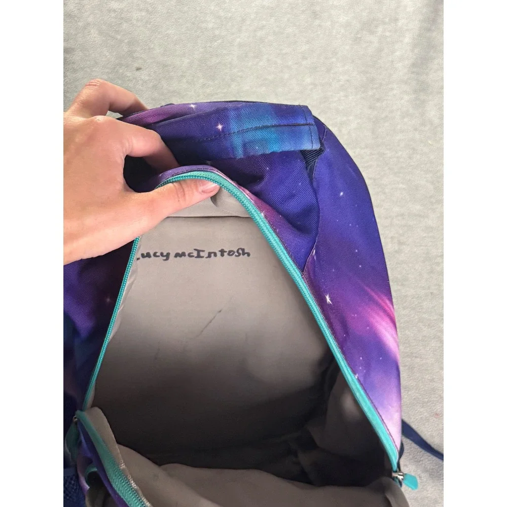 Galaxy Aurora Borealis Print Backpack Purple Blue Starry Night School Bag